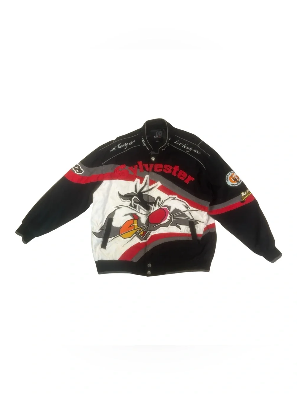 Sz XL ACME NASCAR Sylvester Graphic Bomber Jacket - Black/White/Red vintage